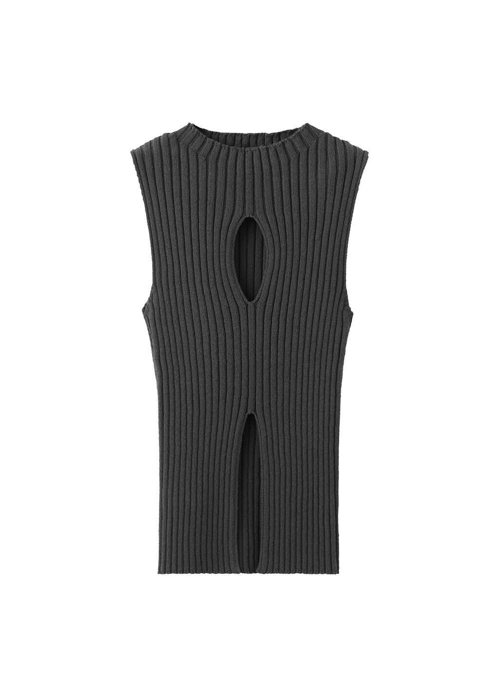 Grey Ribbed Top With Openings, Charcoal, large image number 6