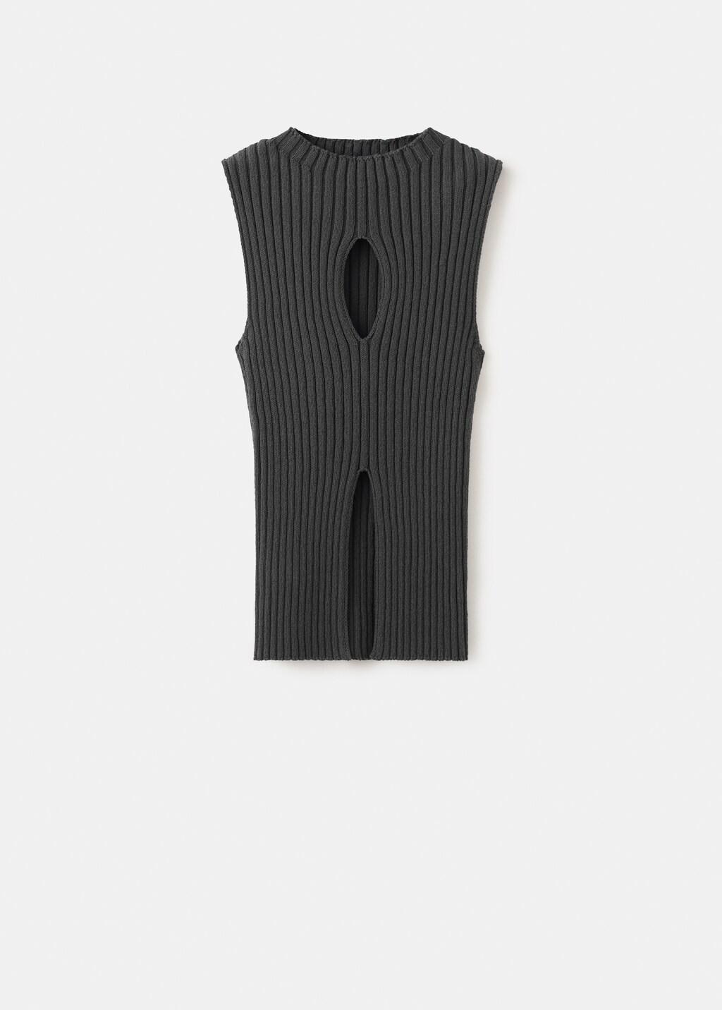 Grey Ribbed Top With Openings, Charcoal, large image number 7