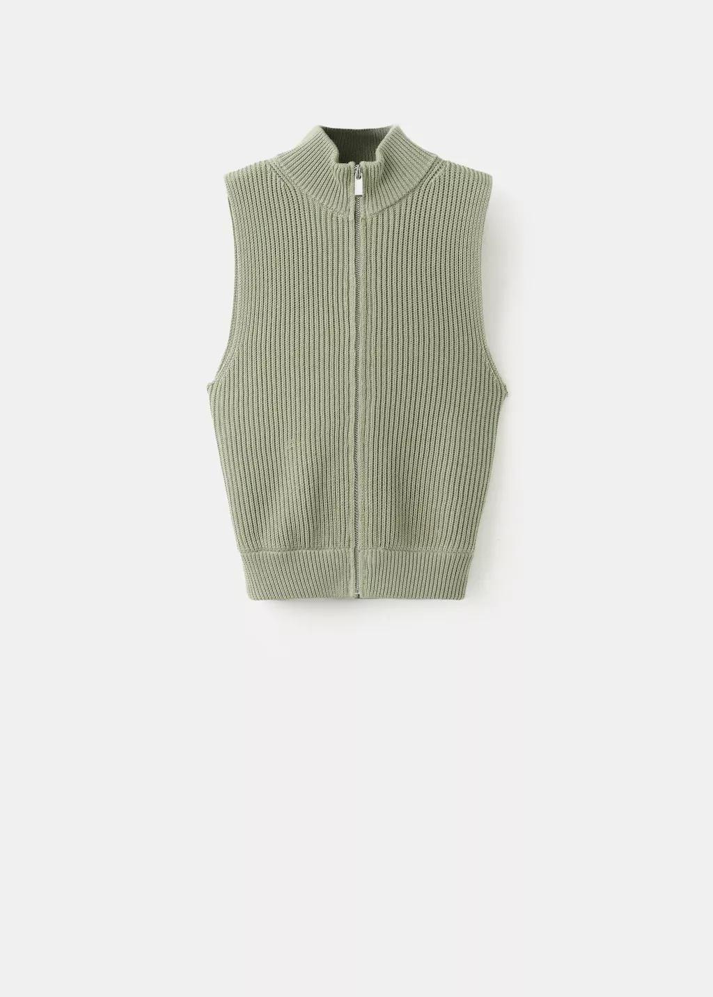Khaki Ribbed Knitted Top With Zip, Beige - Khaki, large image number 7