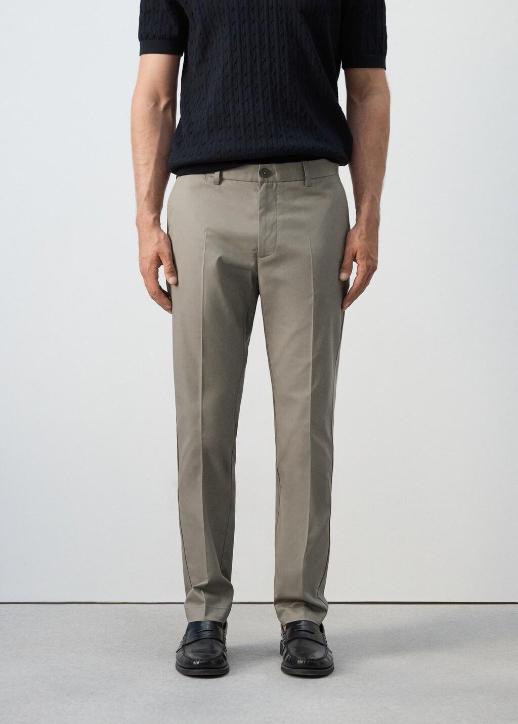 Beige 100% Cotton Twill Slim Fit Trousers, Light Beige, large image number 3