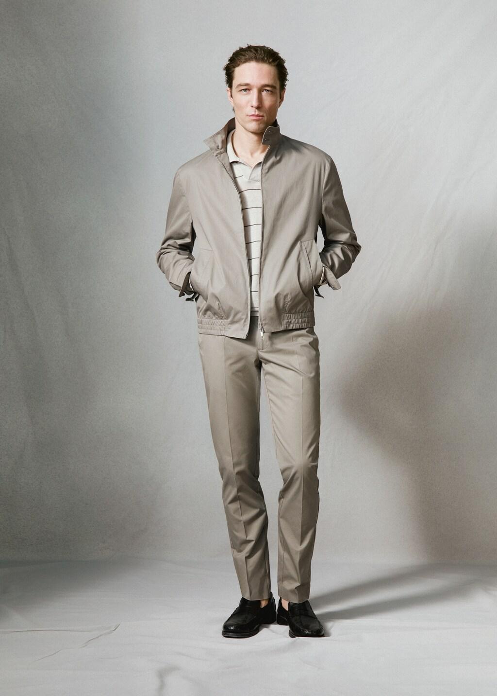 Beige 100% Cotton Twill Slim Fit Trousers, Light Beige, large image number 6