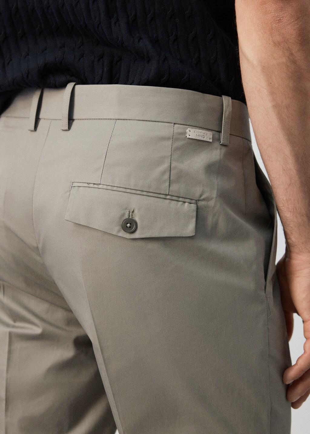 Beige 100% Cotton Twill Slim Fit Trousers, Light Beige, large image number 7