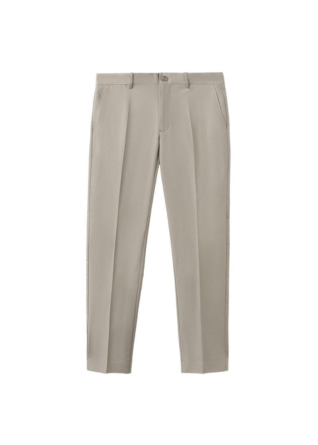 Beige 100% Cotton Twill Slim Fit Trousers, Light Beige, large image number 8