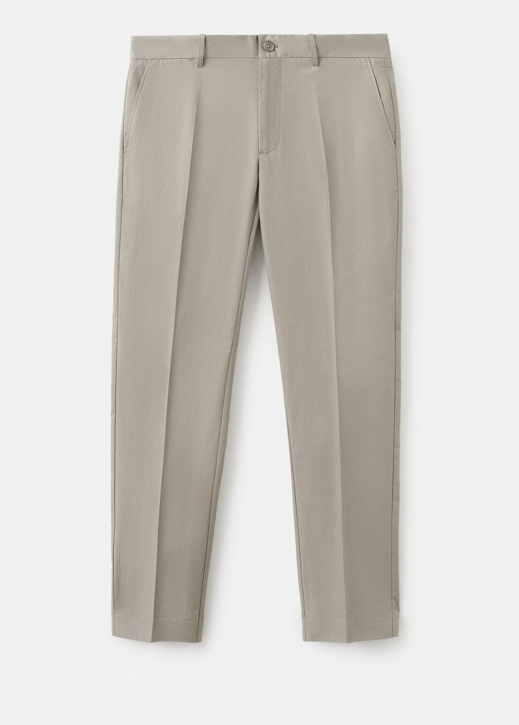Beige 100% Cotton Twill Slim Fit Trousers, Light Beige, large image number 9
