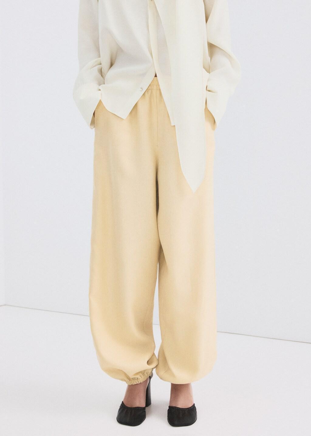 Beige Lyocell Balloon Trousers, Light Beige, large image number 3