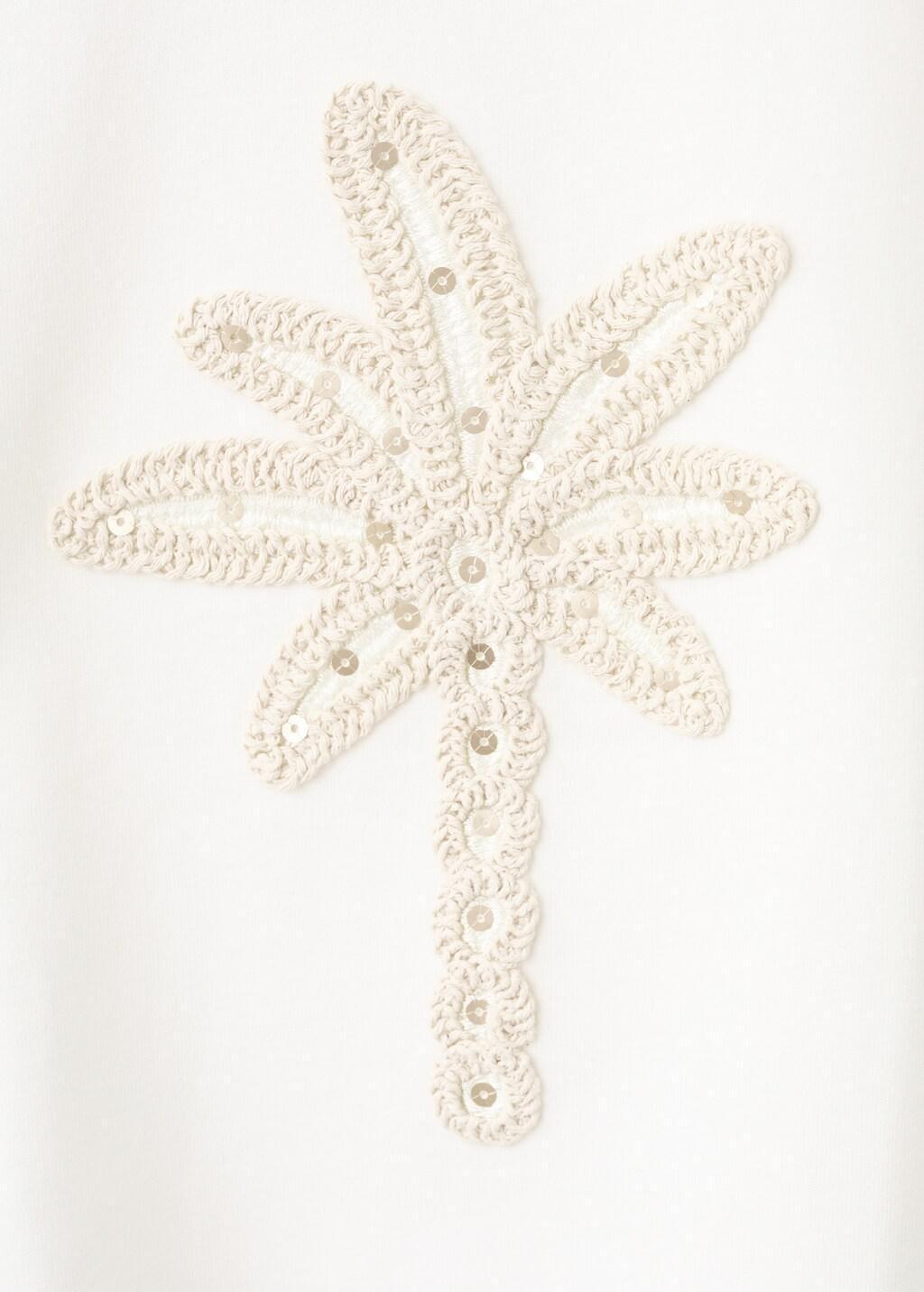 White Cotton T-Shirt With Embroidered Palm Tree, Kids Girl, Natural White, medium