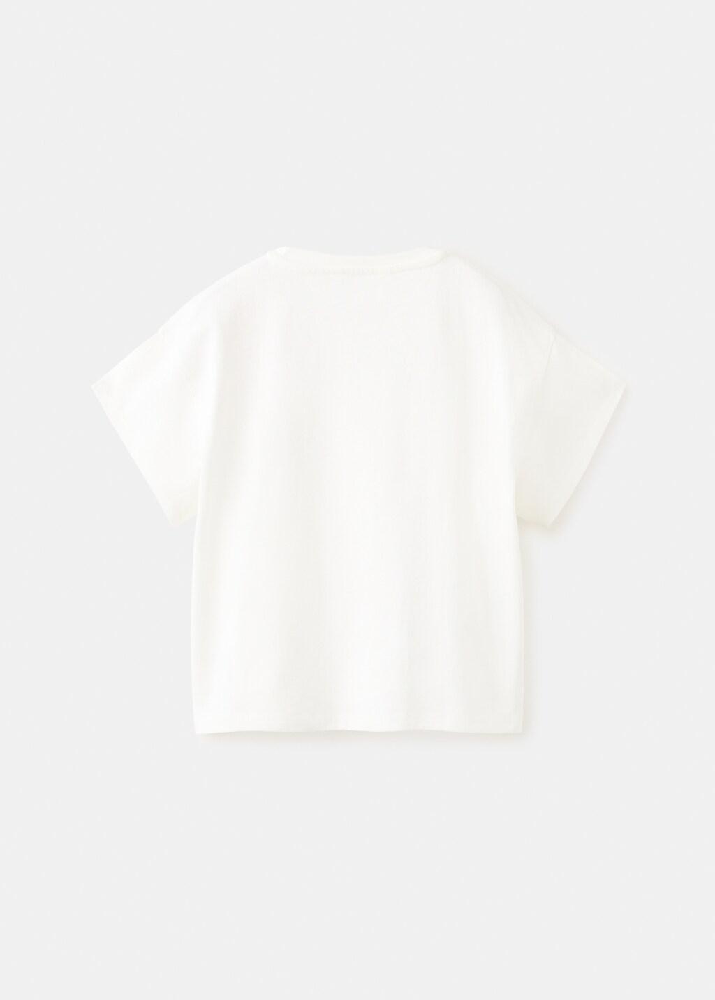 White Cotton T-Shirt With Embroidered Palm Tree, Kids Girl, Natural White, large image number 1