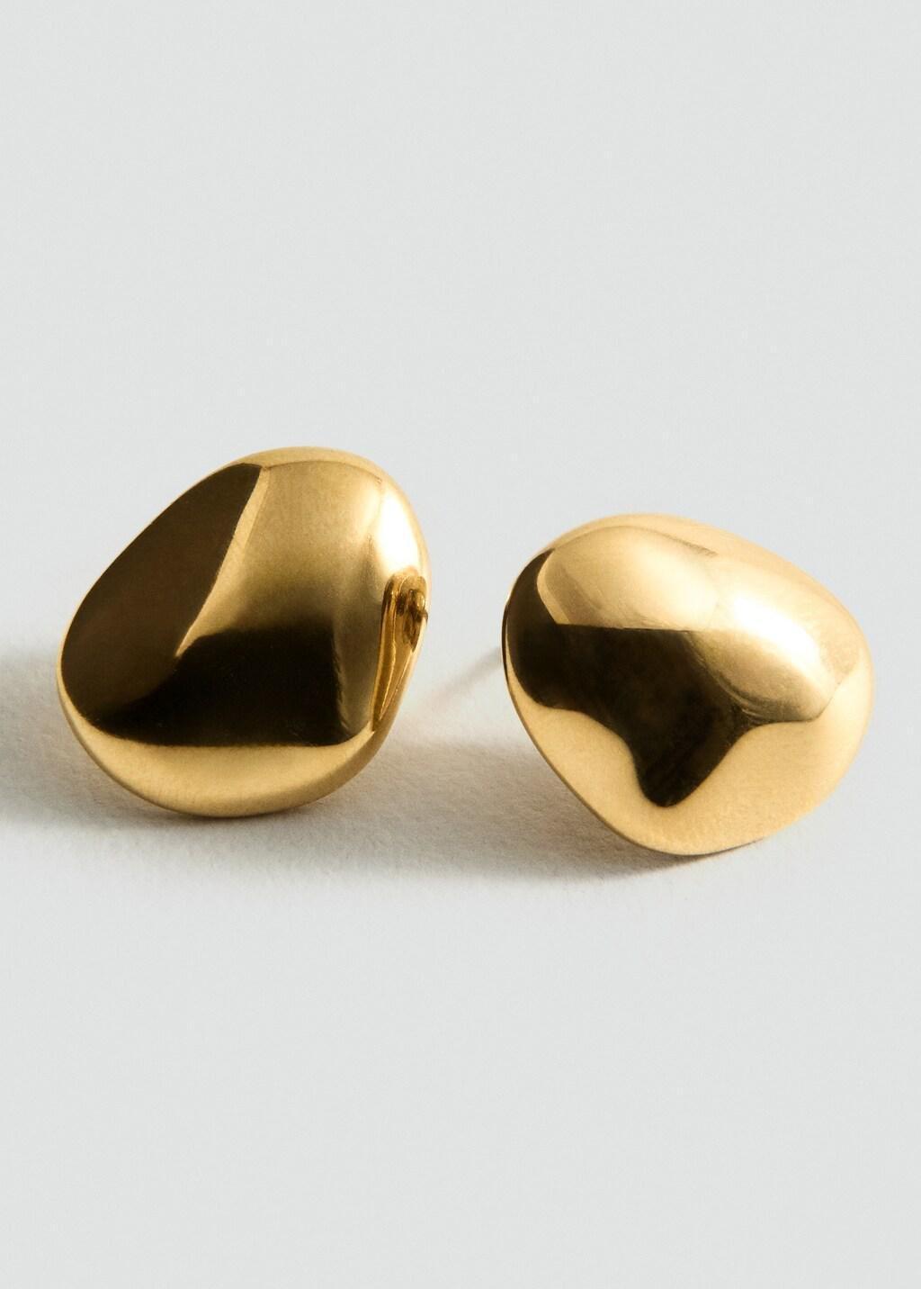 Gold Round Embossed Stainless Steel Earrings, Gold, large image number 1