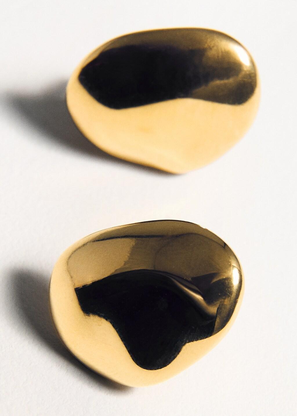 Gold Round Embossed Stainless Steel Earrings, Gold, large image number 2