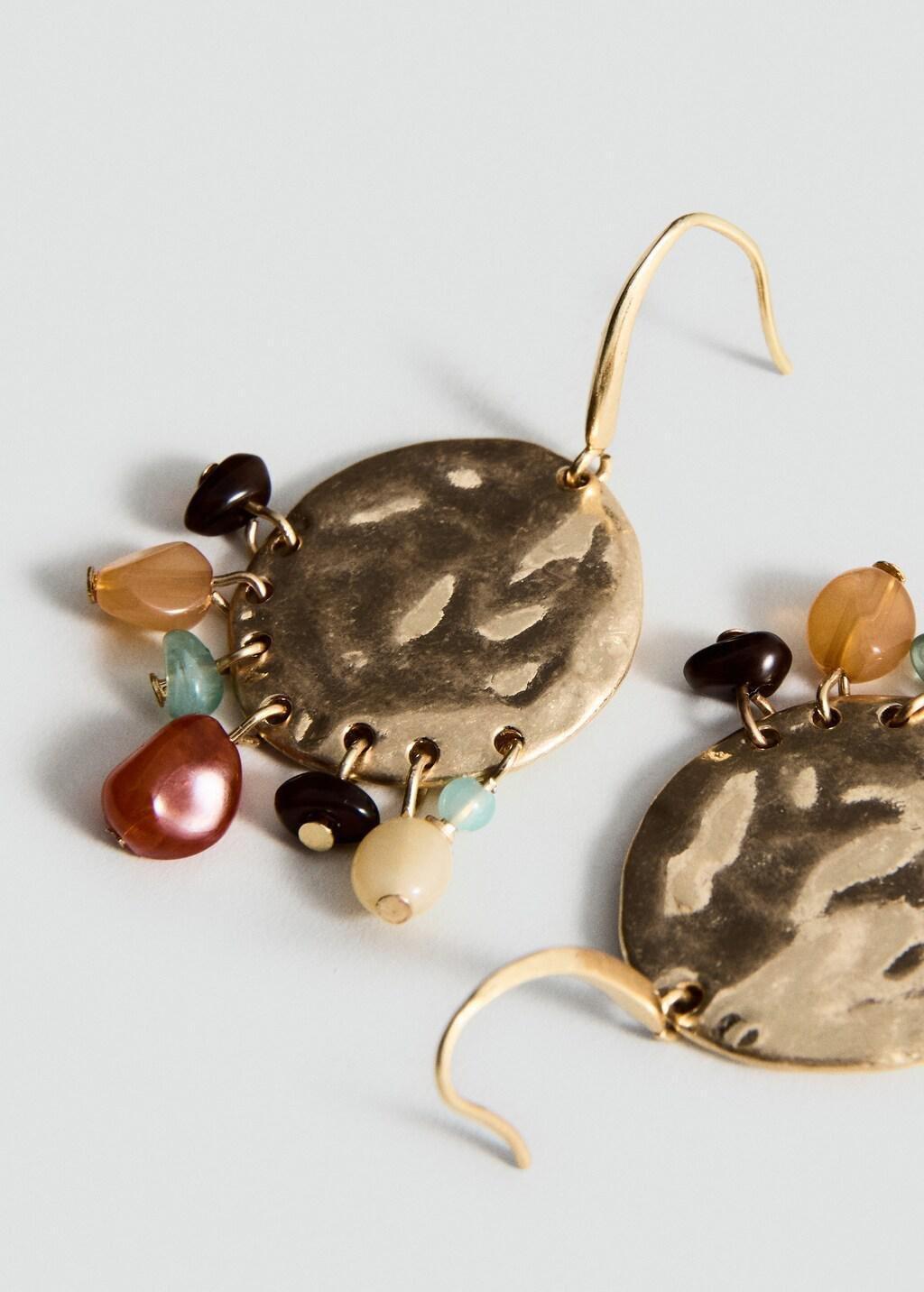 Gold Beaded Pendant Earrings, Gold, medium