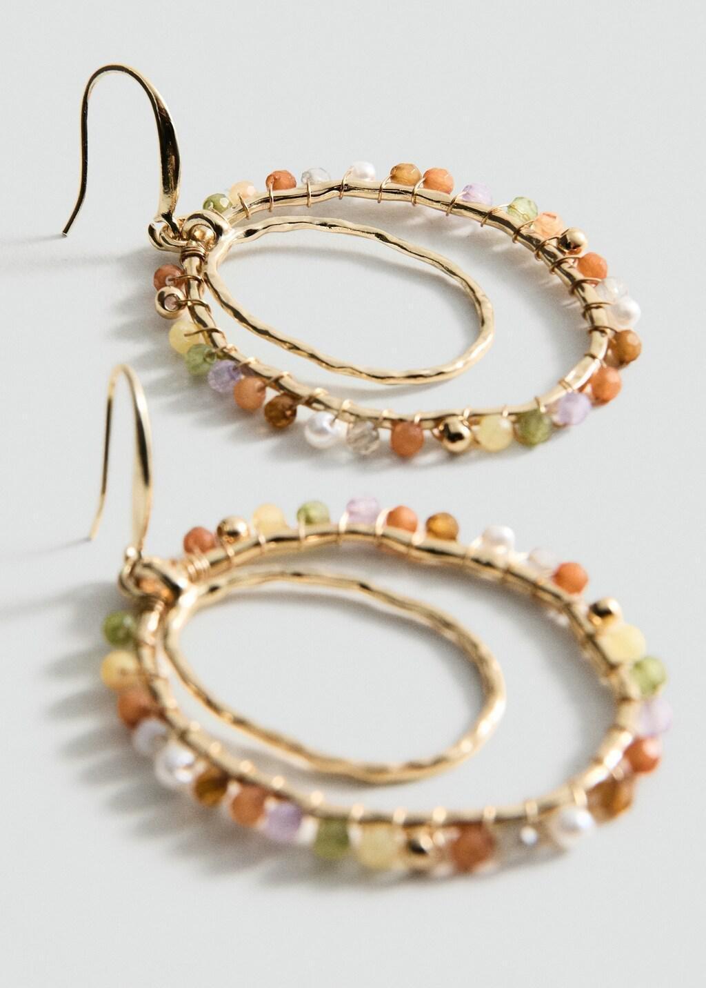 Gold Bead Hoop Earrings, Gold, medium