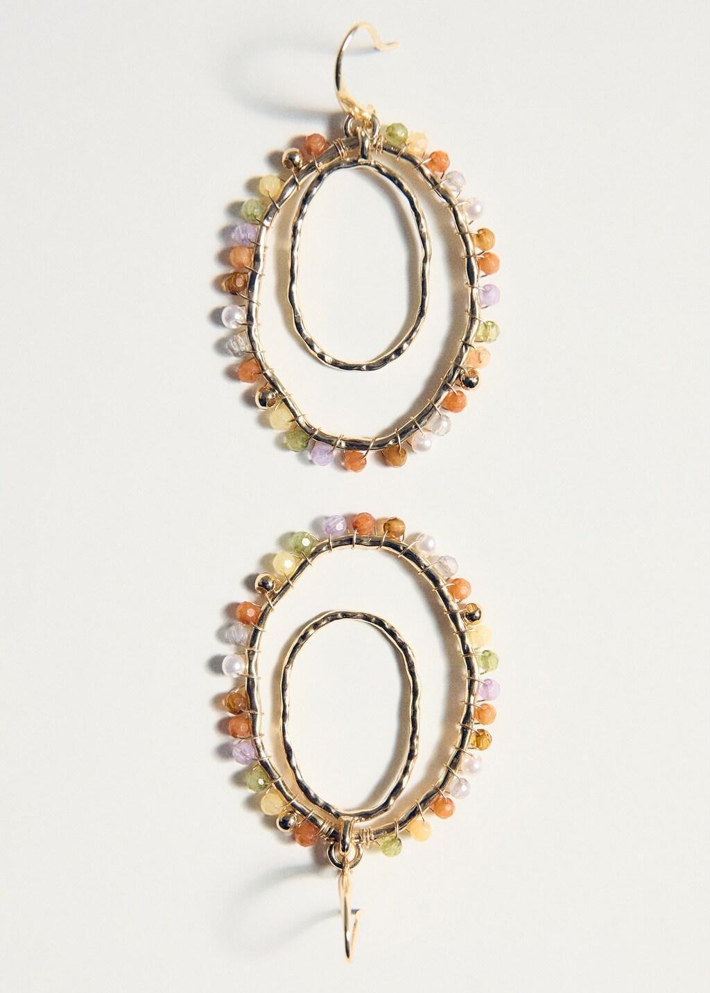 Gold Bead Hoop Earrings, Gold, medium