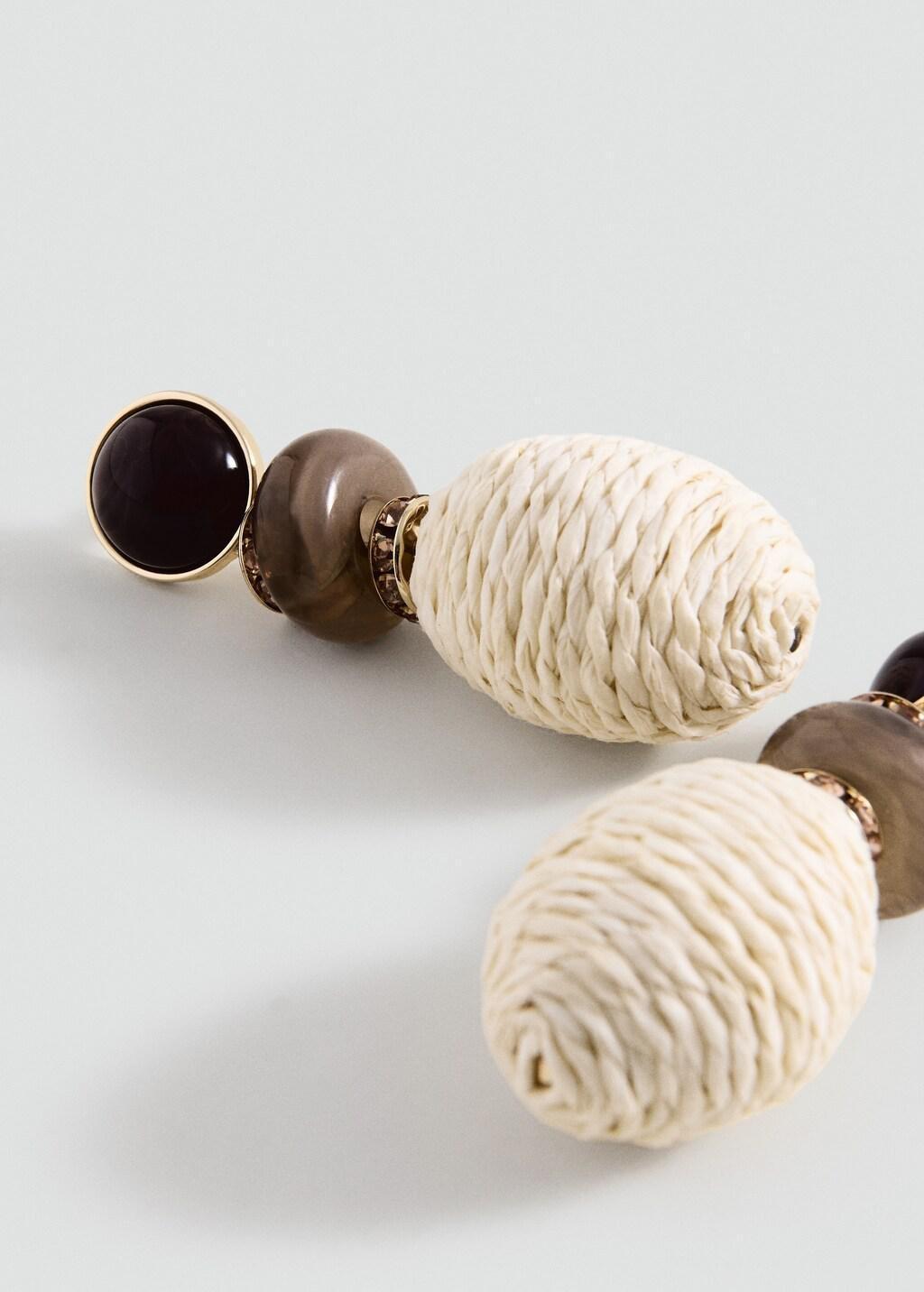 Beige Natural Fibre Hanging Earrings, Light Beige, medium