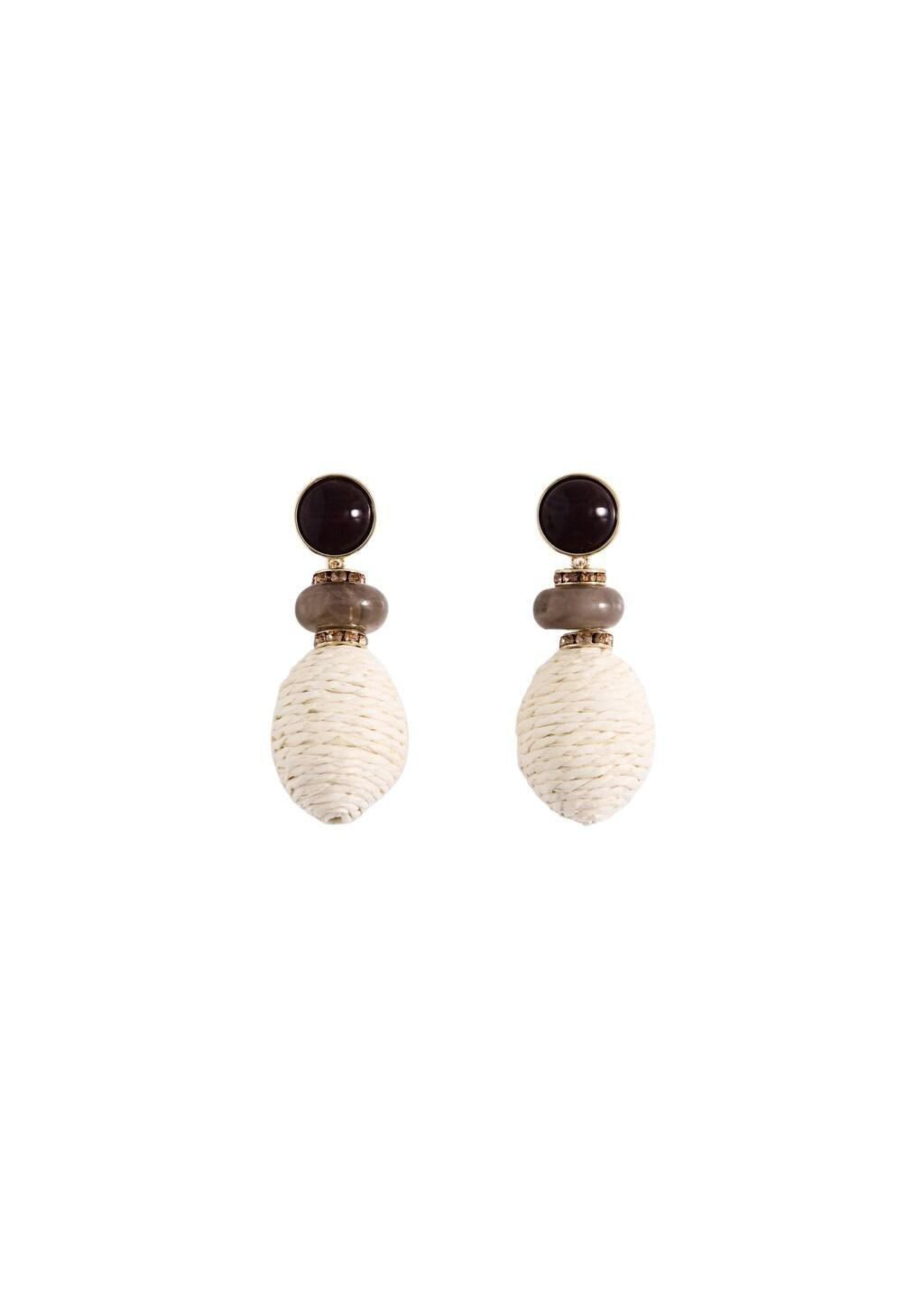 Beige Natural Fibre Hanging Earrings, Light Beige, large image number 3