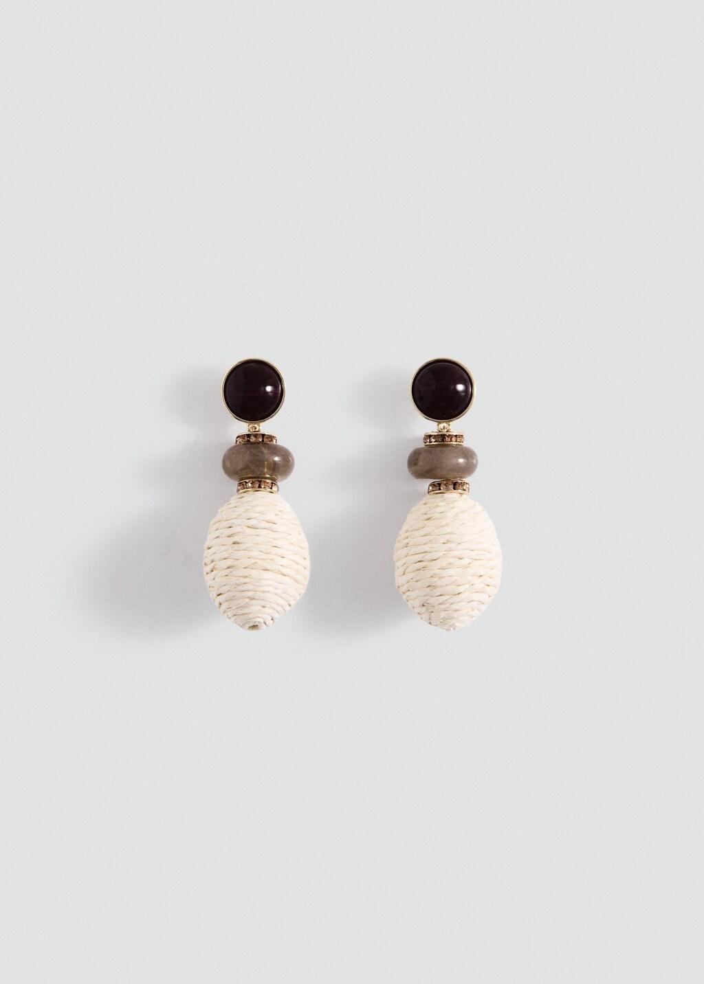 Beige Natural Fibre Hanging Earrings, Light Beige, large image number 4