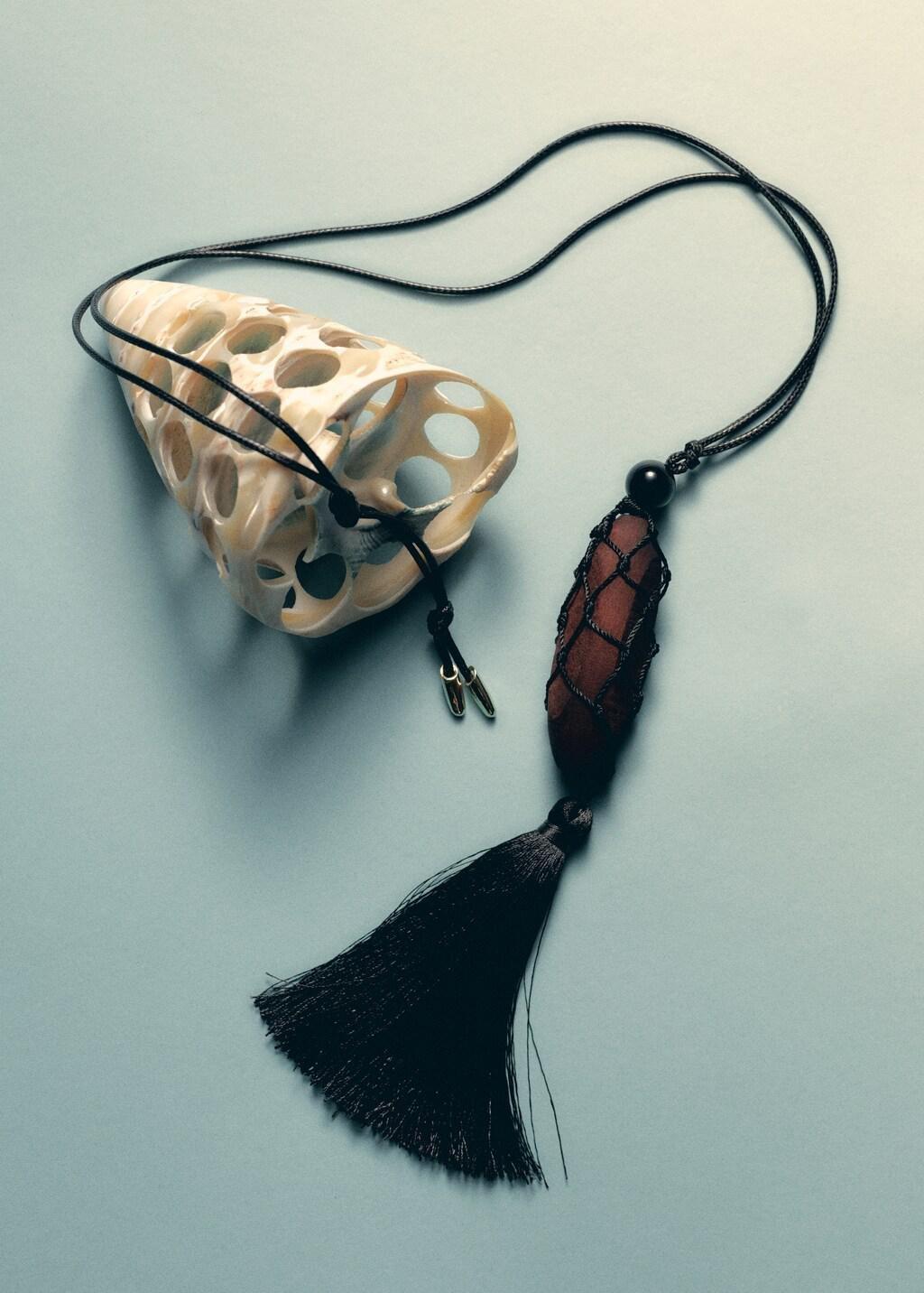 Brown Fringed Bead Necklace, 0201_30, large image number 1