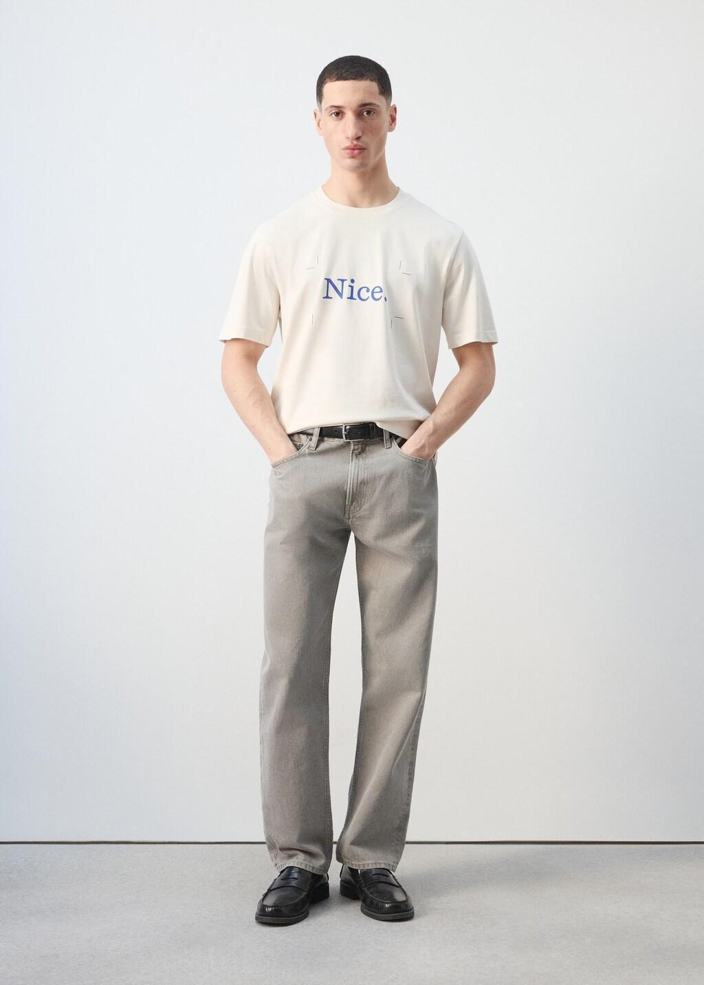 White 100% Cotton Printed T-Shirt, Natural White, medium