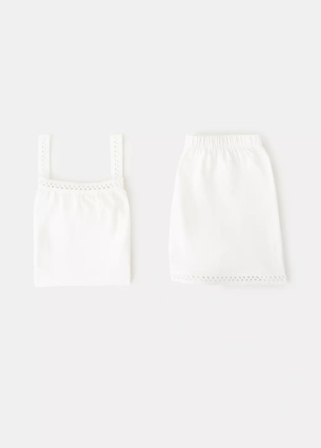White Short Pyjamas With Openwork Details, Kids Girl, 0201_02, large image number 1