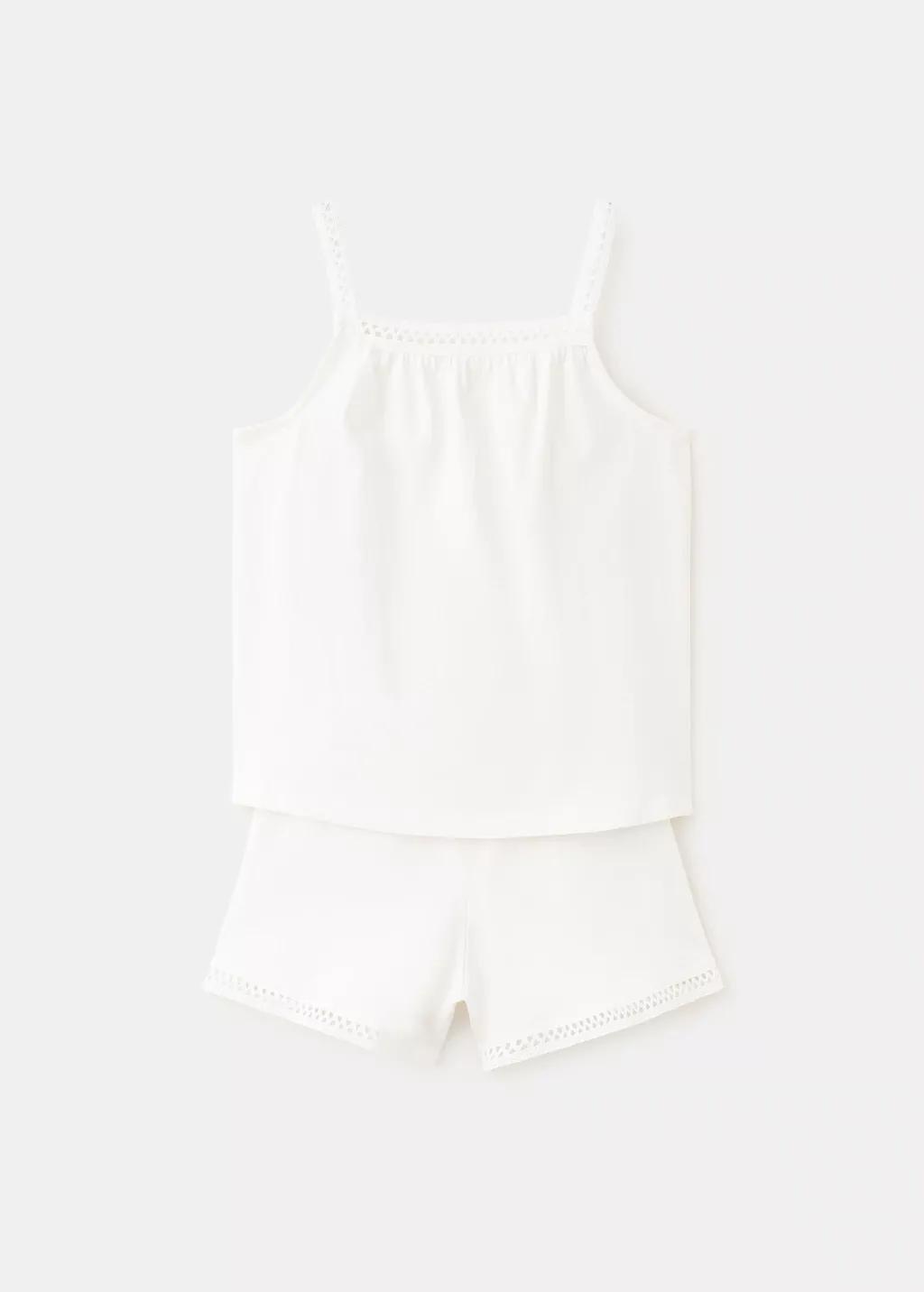 White Short Pyjamas With Openwork Details, Kids Girl, 0201_02, medium