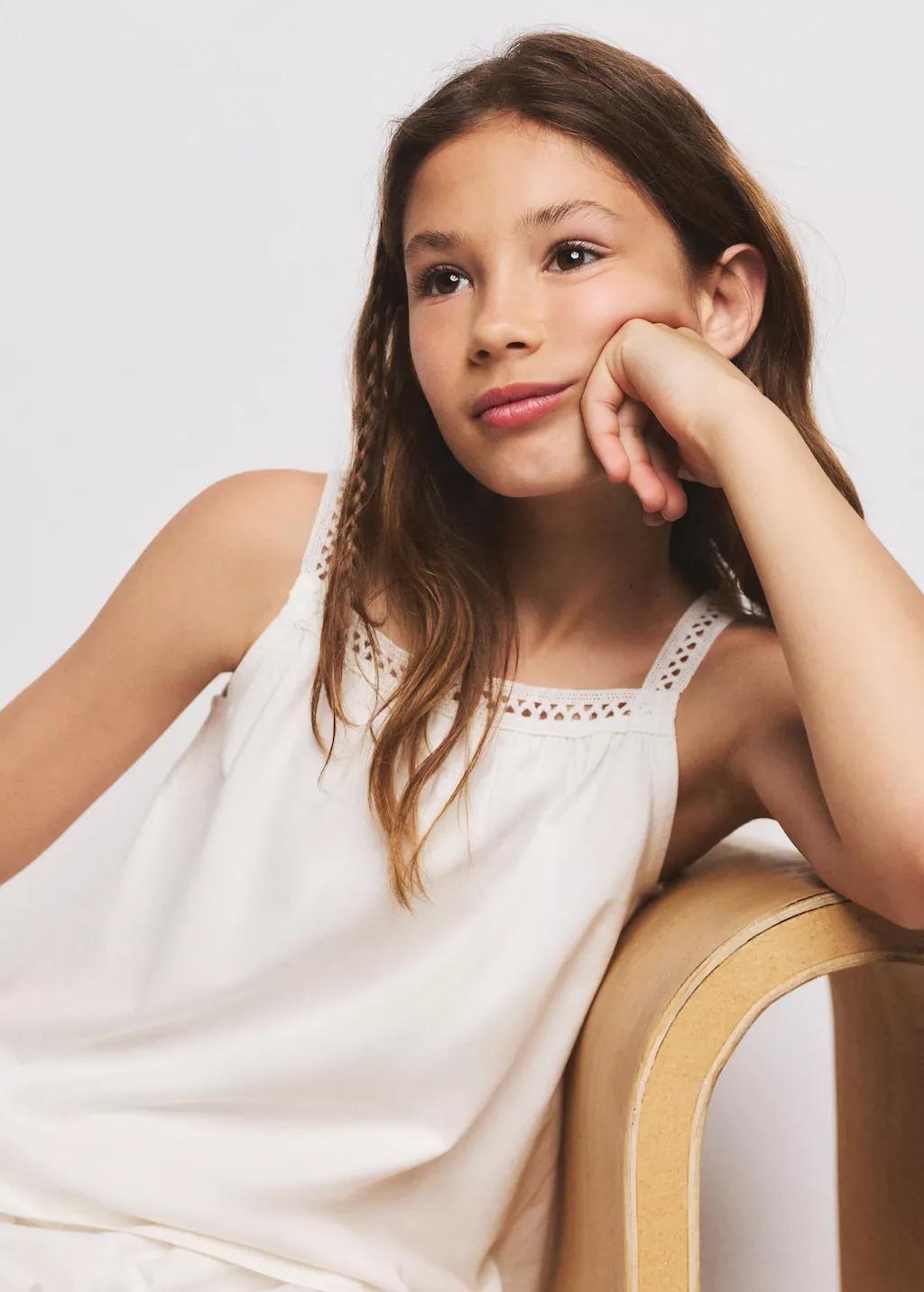 White Short Pyjamas With Openwork Details, Kids Girl, 0201_02, large image number 4