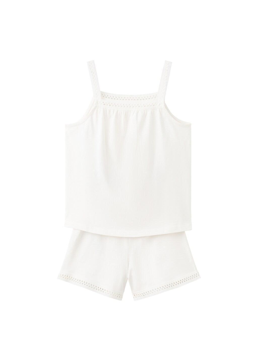 White Short Pyjamas With Openwork Details, Kids Girl, 0201_02, large image number 6