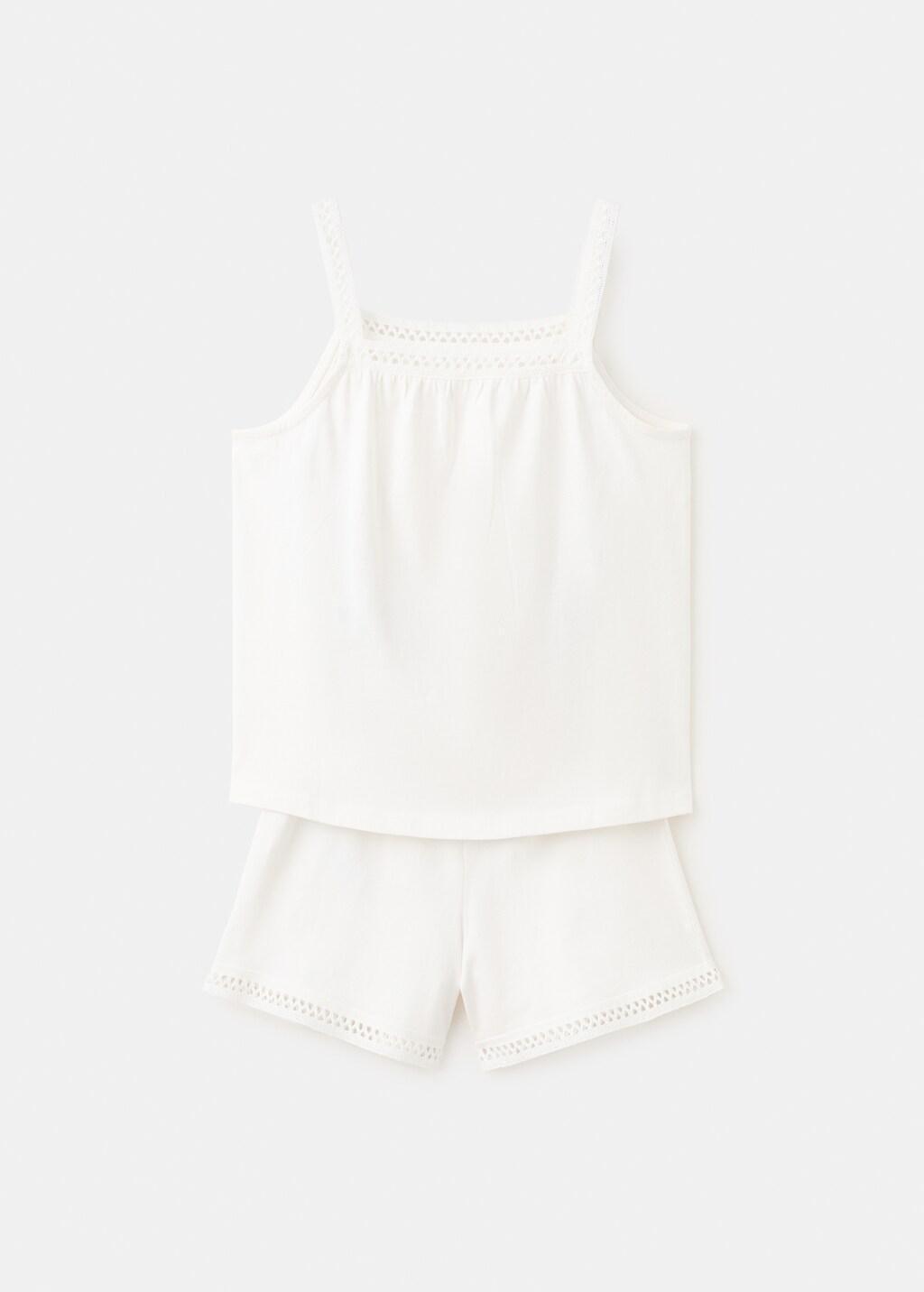 White Short Pyjamas With Openwork Details, Kids Girl, 0201_02, large image number 7