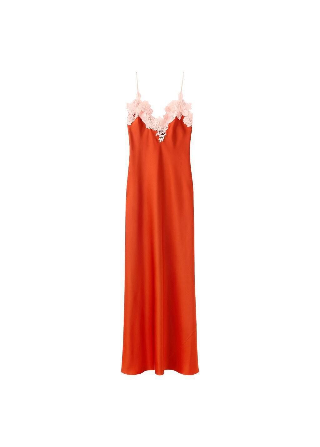 Orange Satin Dress With Floral Appliques, Orange, large image number 5