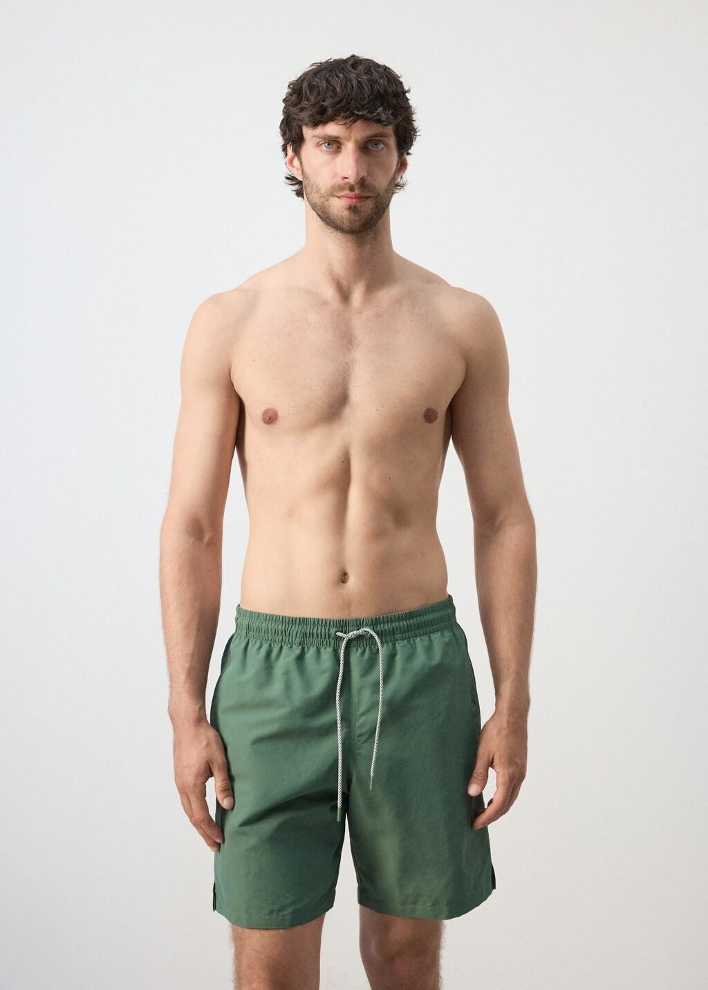 Khaki Basic Drawstring Swimsuit, 0201_37, large image number 3