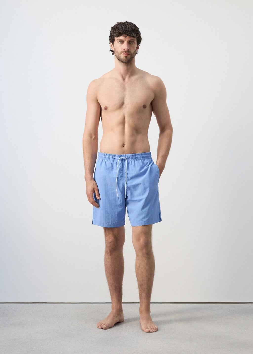 Blue Lt Pastel Basic Drawstring Swimsuit, 0201_51, large image number 0