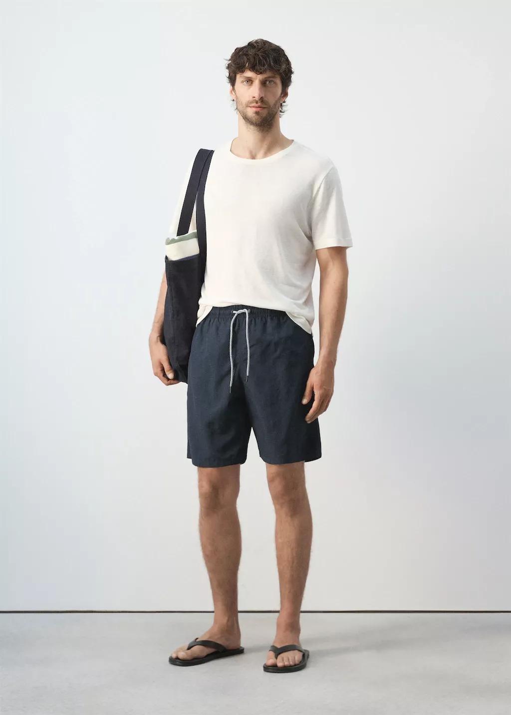 Navy Basic Drawstring Swimsuit, 0201_56, medium