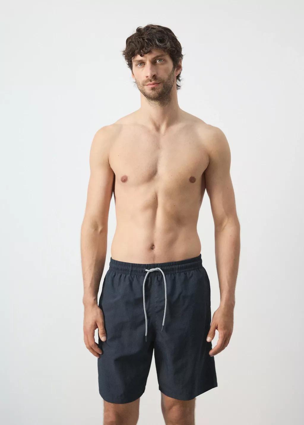 Navy Basic Drawstring Swimsuit, 0201_56, large image number 3