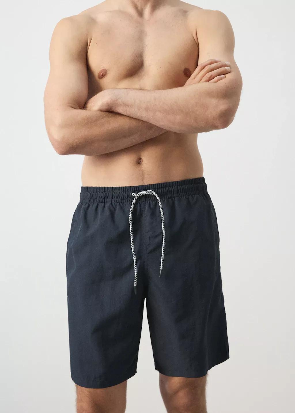 Navy Basic Drawstring Swimsuit, 0201_56, large image number 4