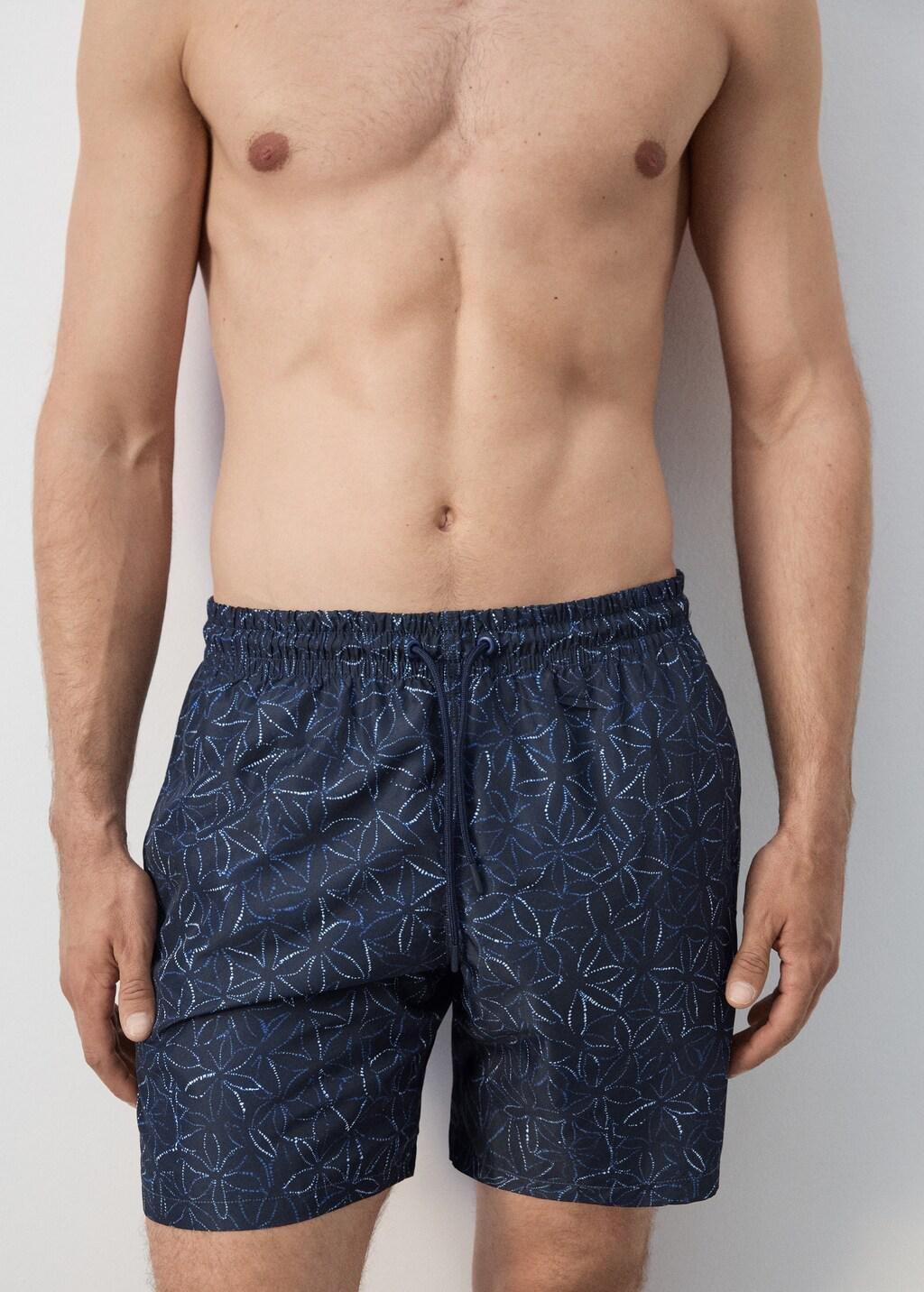 Navy Printed Swimsuit With Drawstring, Navy, large image number 4