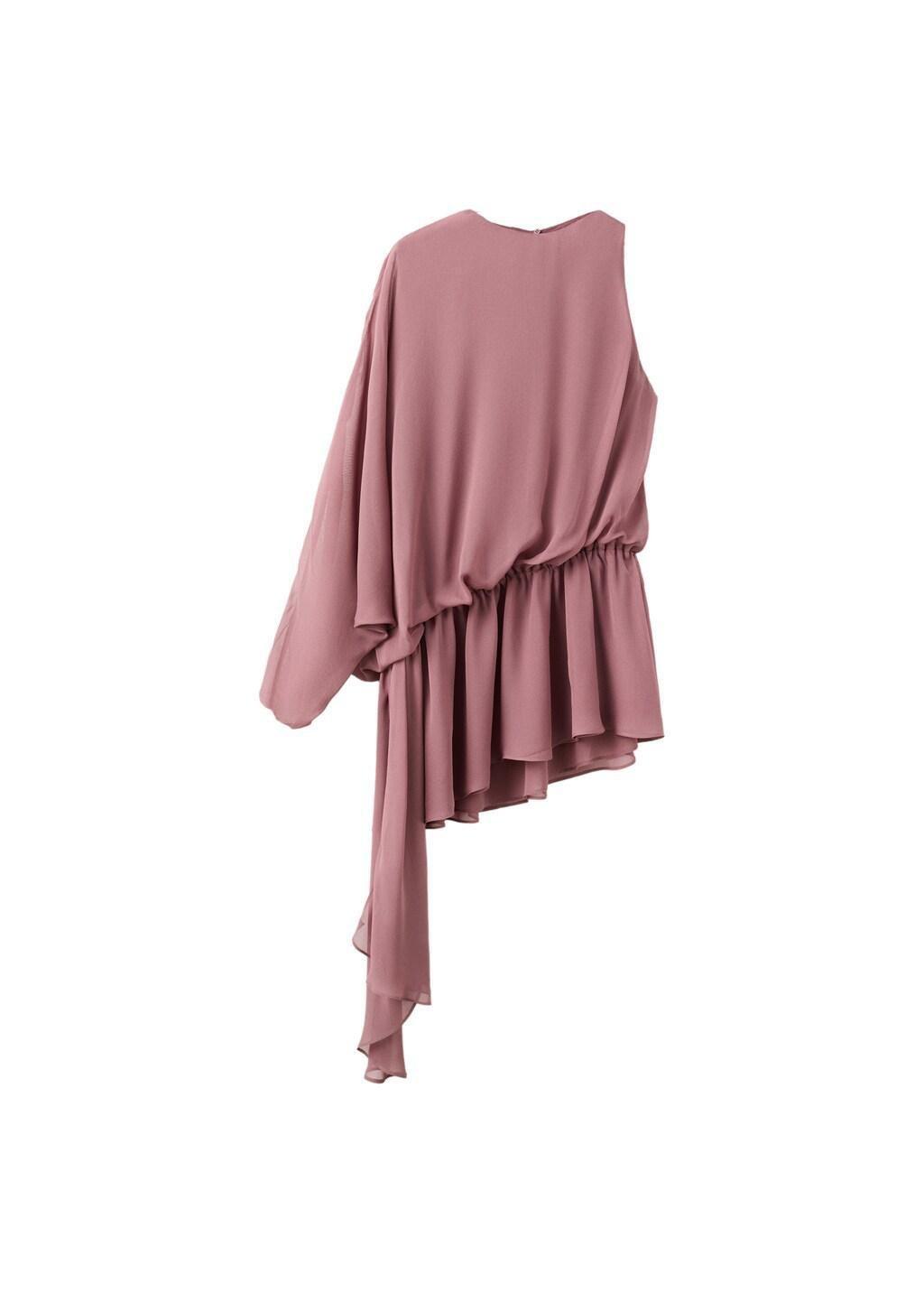 Pink Lt Pastel Ruffle Dress With Asymmetrical Sleeve, Light-Pastel Pink, large image number 5