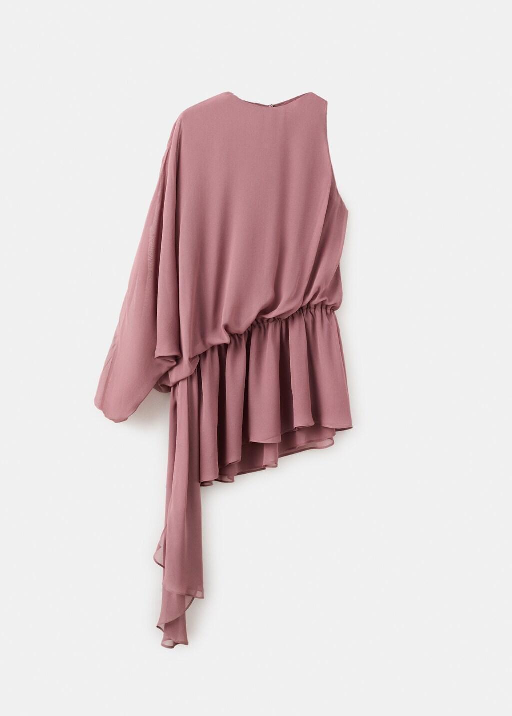 Pink Lt Pastel Ruffle Dress With Asymmetrical Sleeve, Light-Pastel Pink, large image number 6