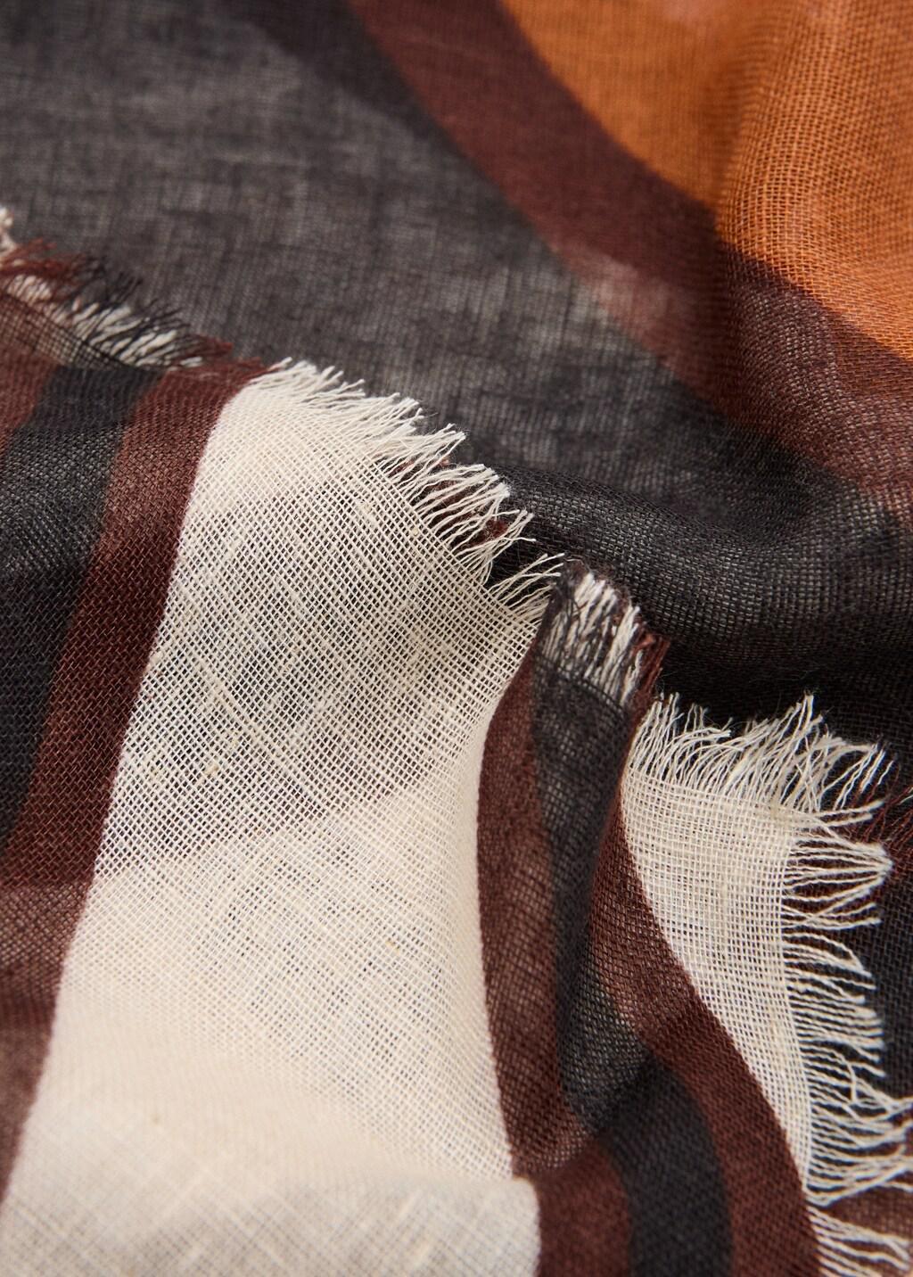 Brown Geometric Print Linen Foulard, Brown, large image number 0