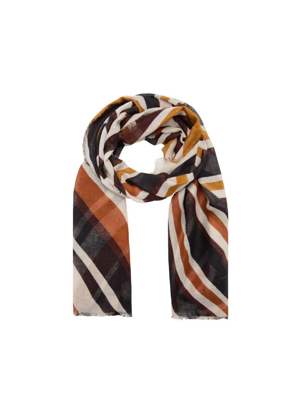 Brown Geometric Print Linen Foulard, Brown, large image number 1