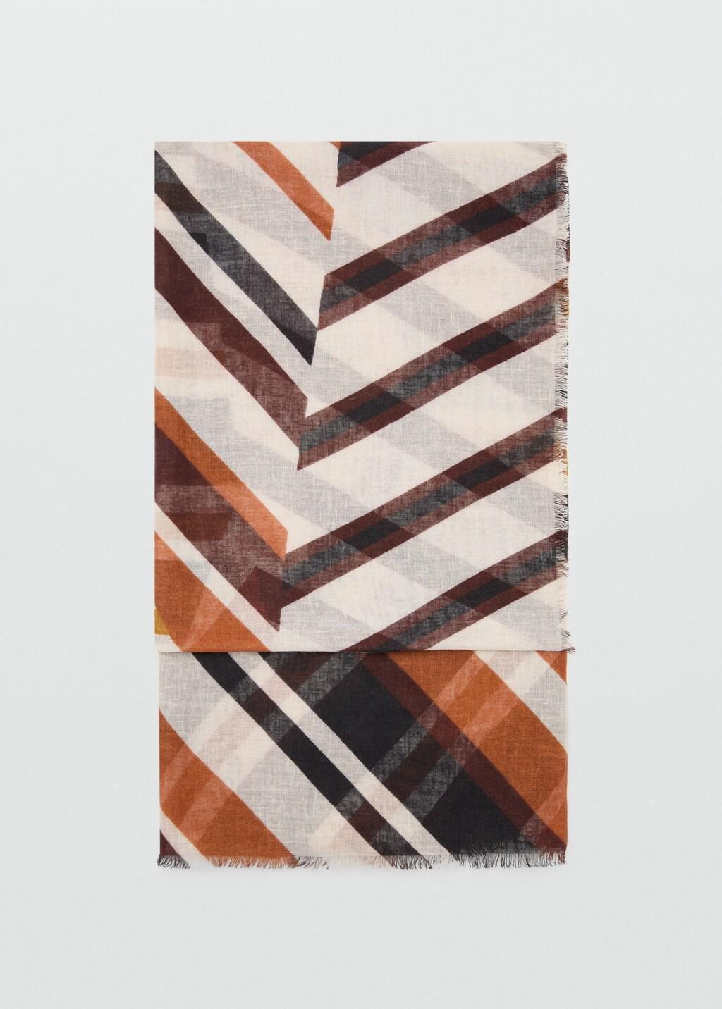 Brown Geometric Print Linen Foulard, Brown, large image number 2