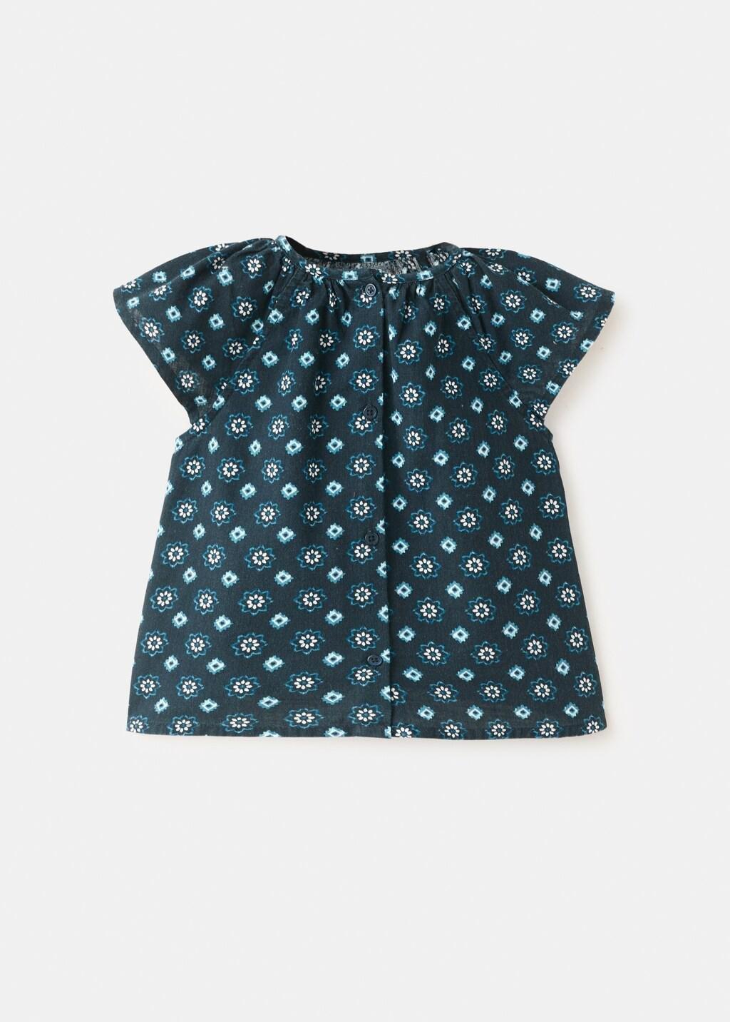 Navy Cotton Blouse With Floral Pattern, Kids Girls, Navy, large image number 1