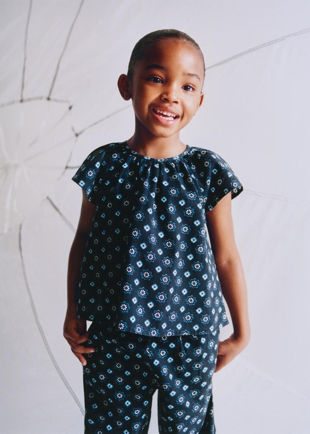 Navy Cotton Blouse With Floral Pattern, Kids Girls, Navy, large image number 3