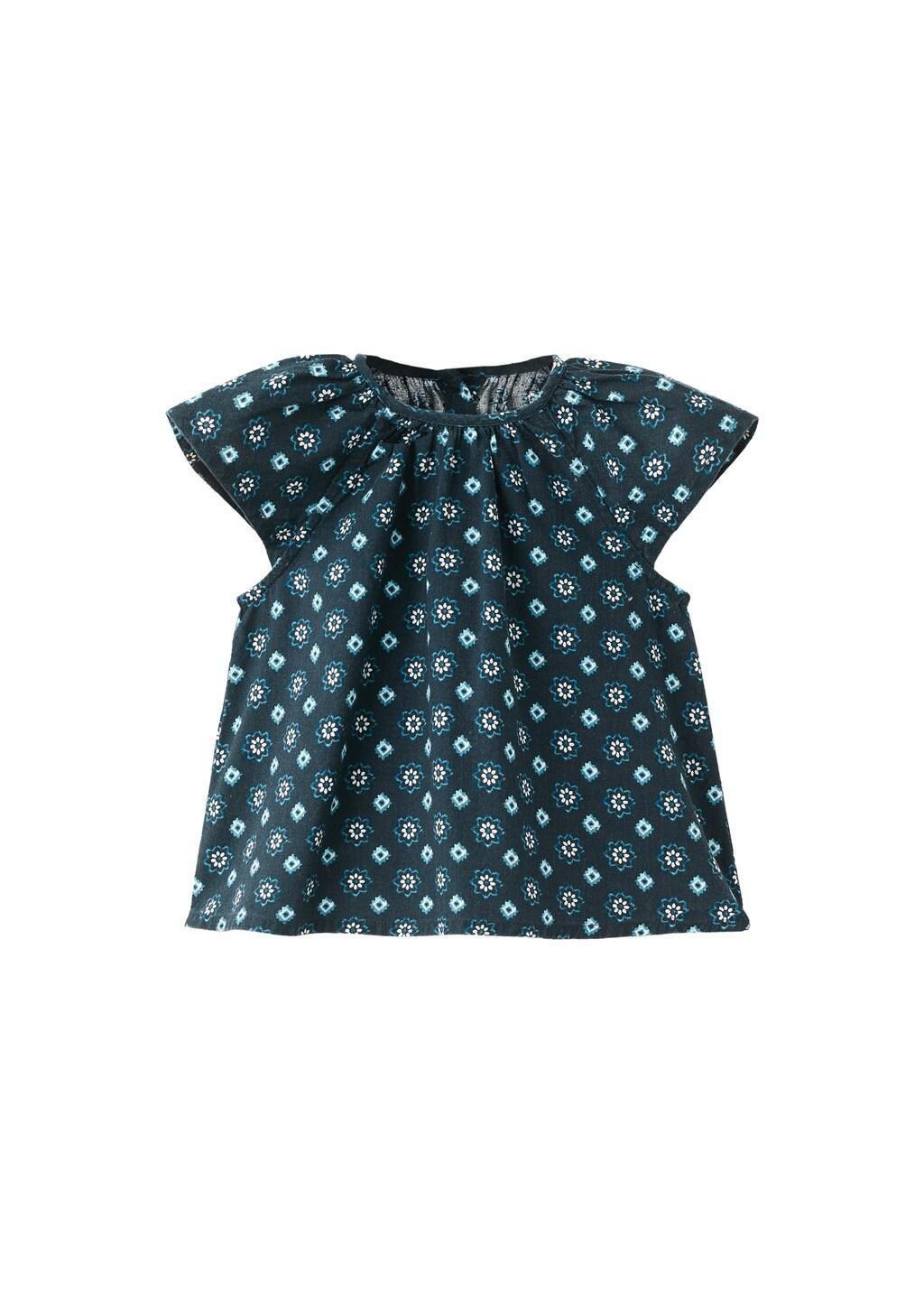 Navy Cotton Blouse With Floral Pattern, Kids Girls, Navy, large image number 4