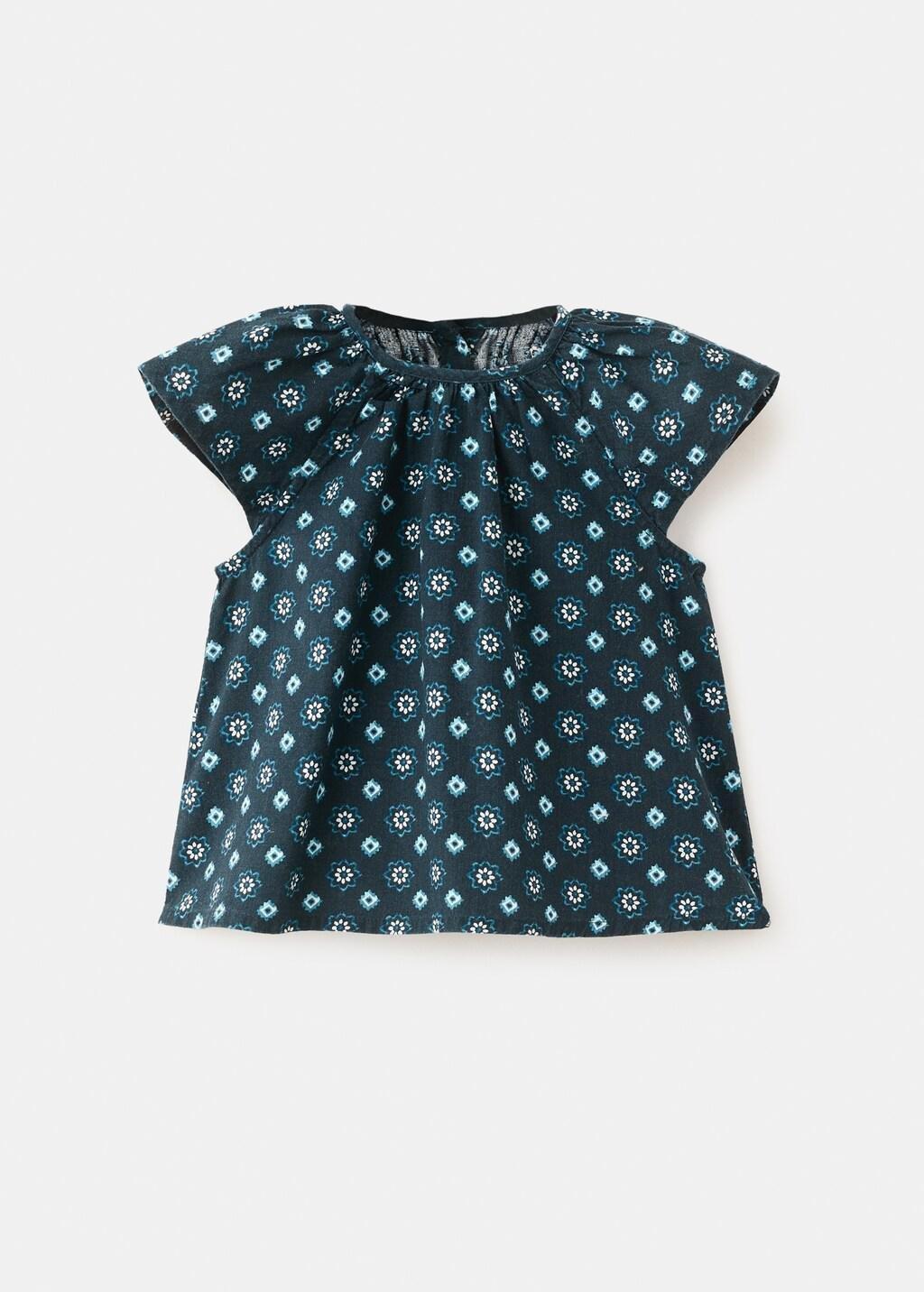 Navy Cotton Blouse With Floral Pattern, Kids Girls, Navy, large image number 5