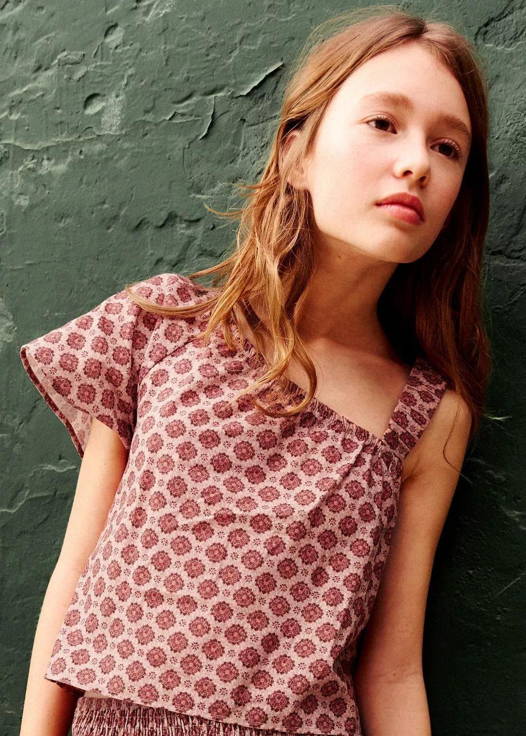 Red Floral-Print Cotton Blouse, Kids Girl, 0201_76, large image number 3