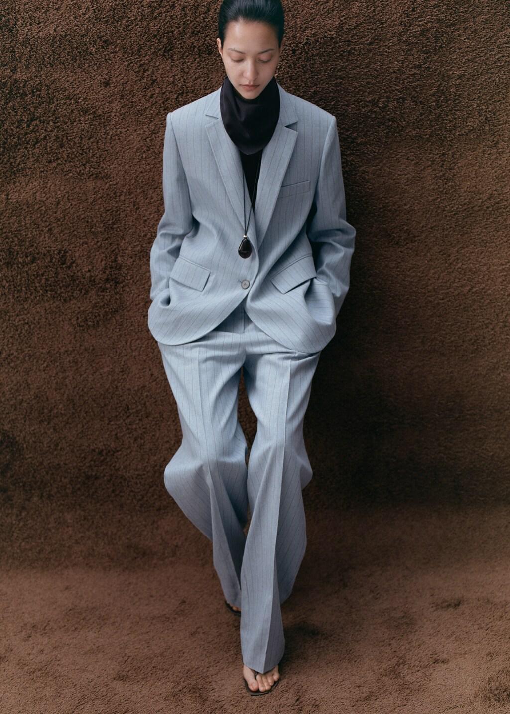 Blue Pinstripe Suit Trousers, 0201_52, large image number 0