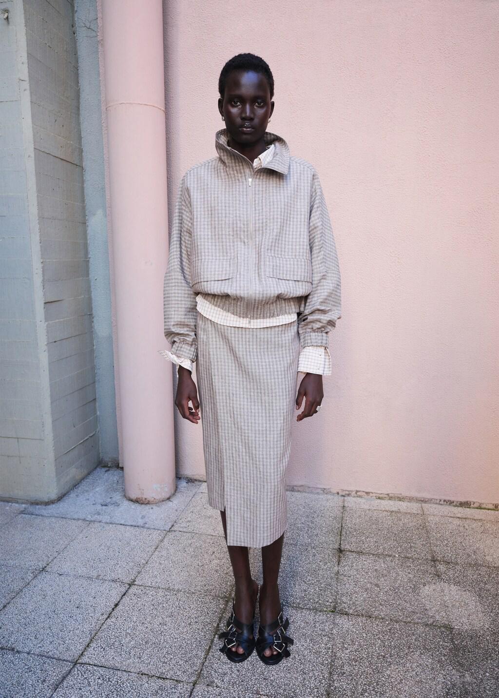 Grey Lt Pastel Checked Bomber Jacket, Light Pastel Grey, medium