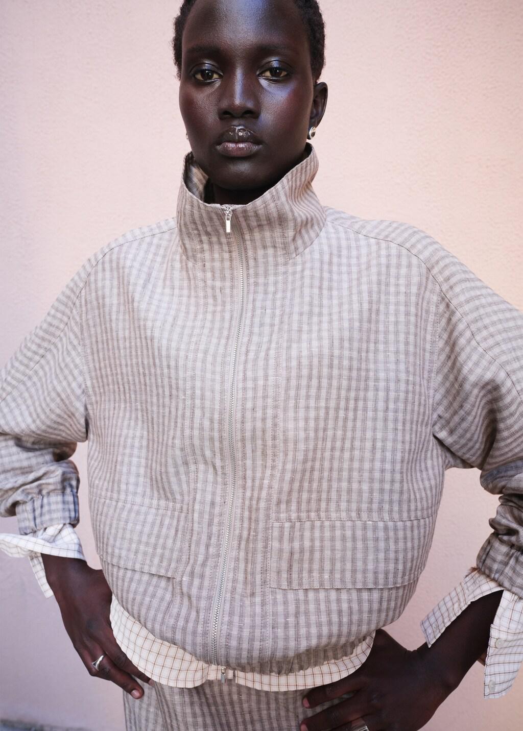 Grey Lt Pastel Checked Bomber Jacket, Light Pastel Grey, large image number 3