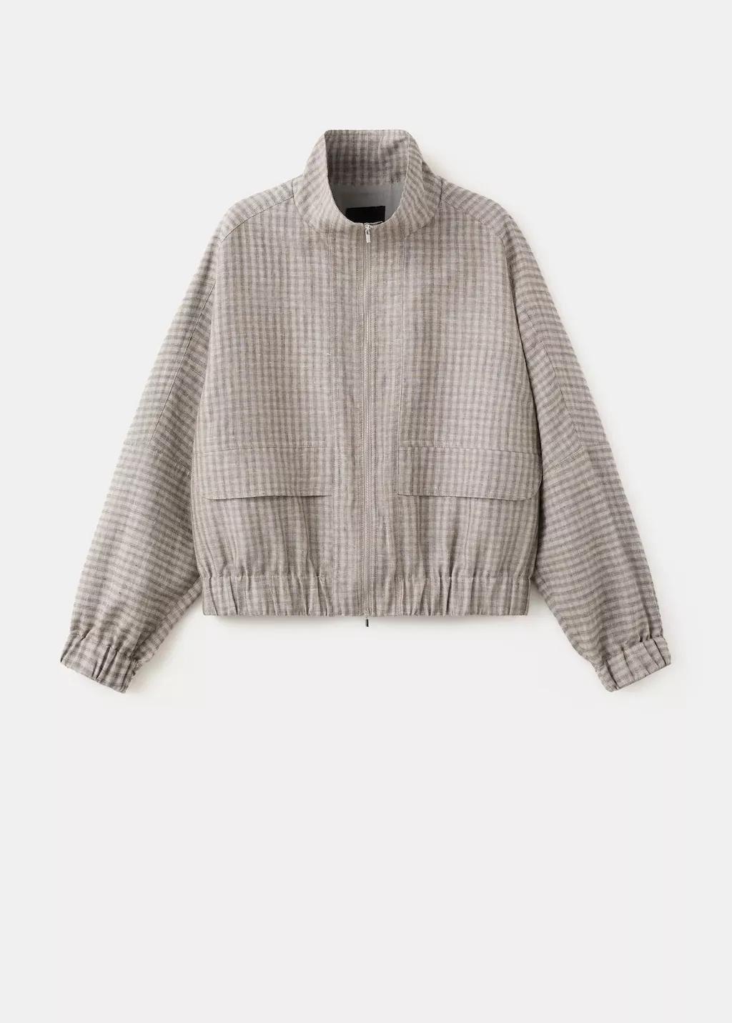 Grey Lt Pastel Checked Bomber Jacket, Light Pastel Grey, large image number 7