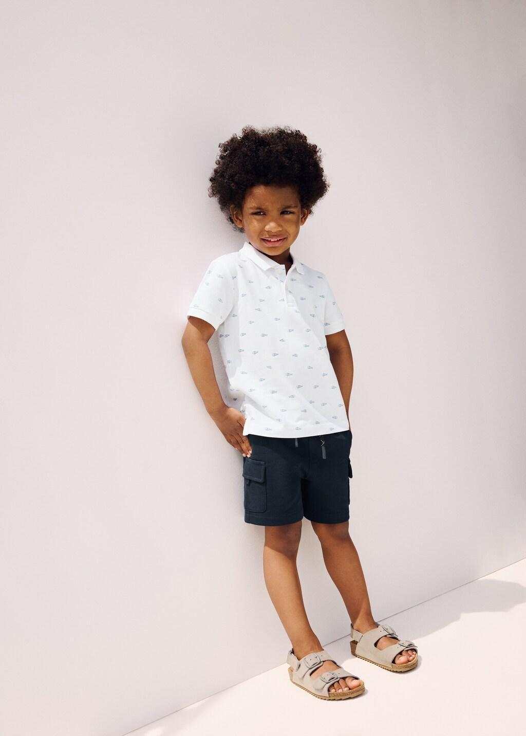 White Printed Cotton Polo Shirt, Baby Boy, White, medium