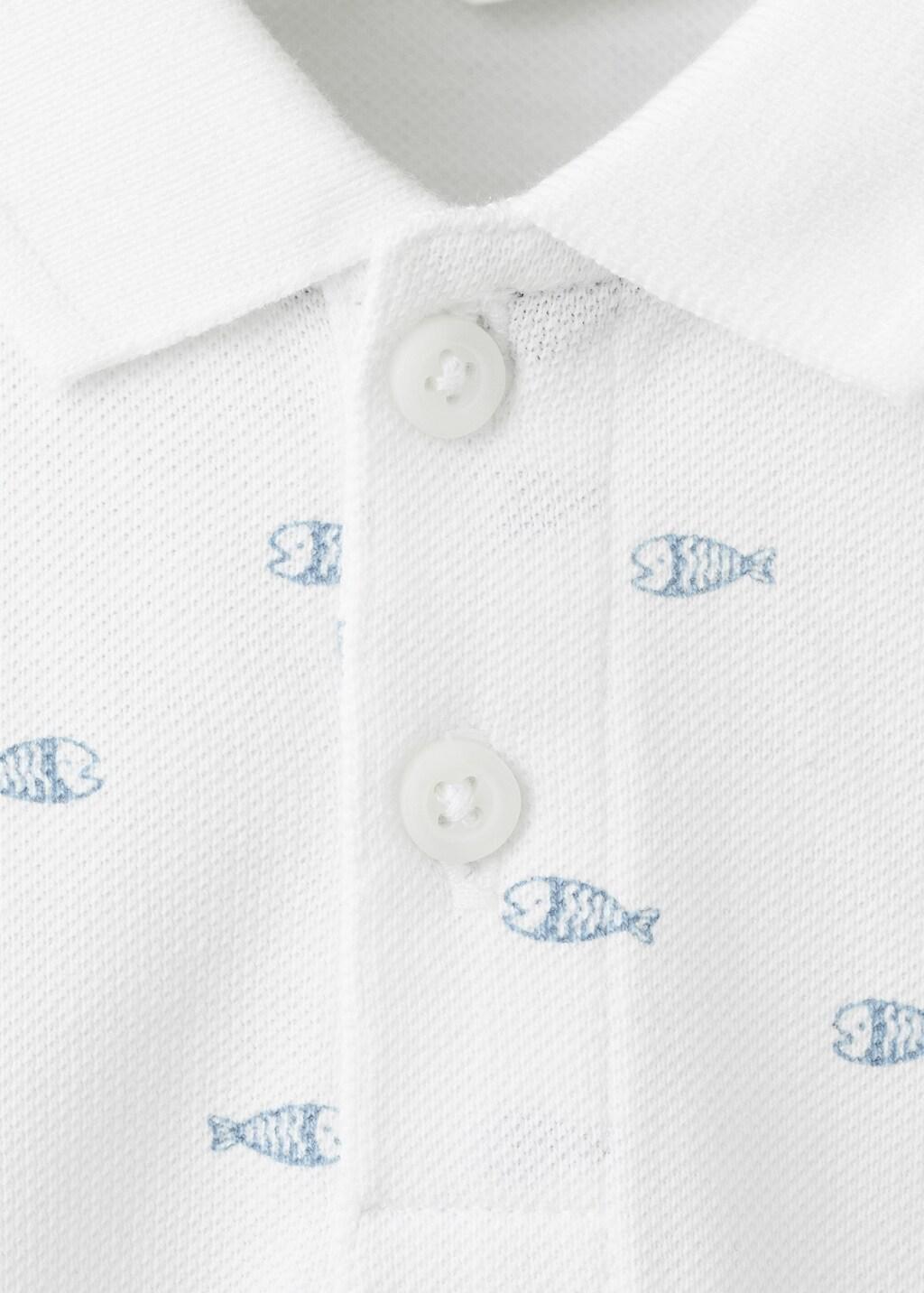 White Printed Cotton Polo Shirt, Baby Boy, White, medium