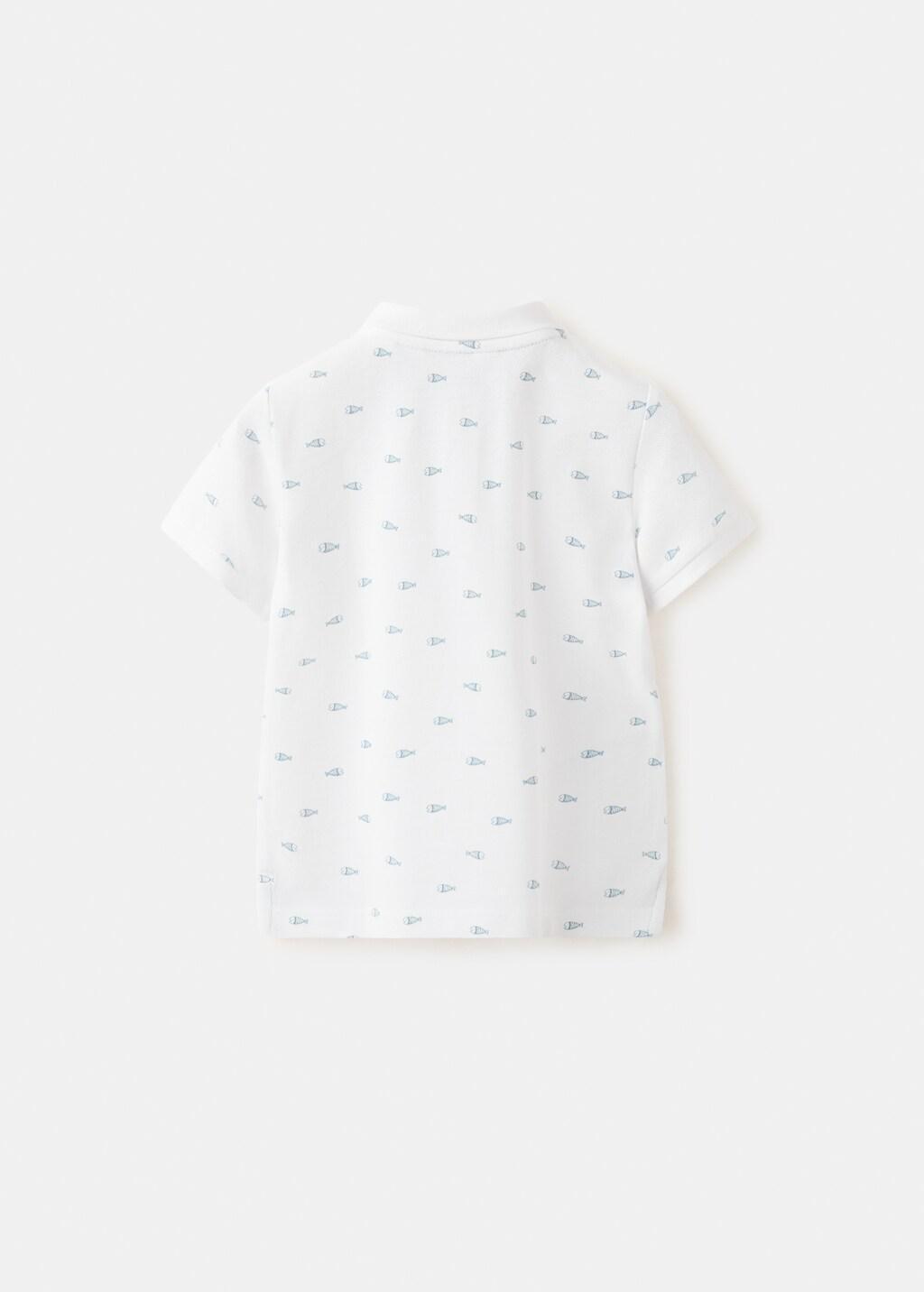 White Printed Cotton Polo Shirt, Baby Boy, White, medium